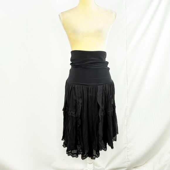 Anonima Black Layered Boho Lace Trim Skirt Size 36 Romantic Gothic Style - Picture 5 of 16